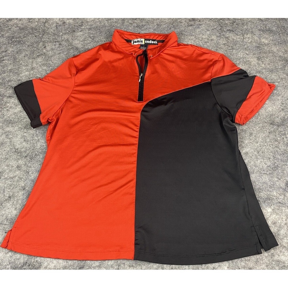 Jamie Sadock Top Womens Large Red Short Sleeve 1/4 Zip V-Neck Golf Activewear
